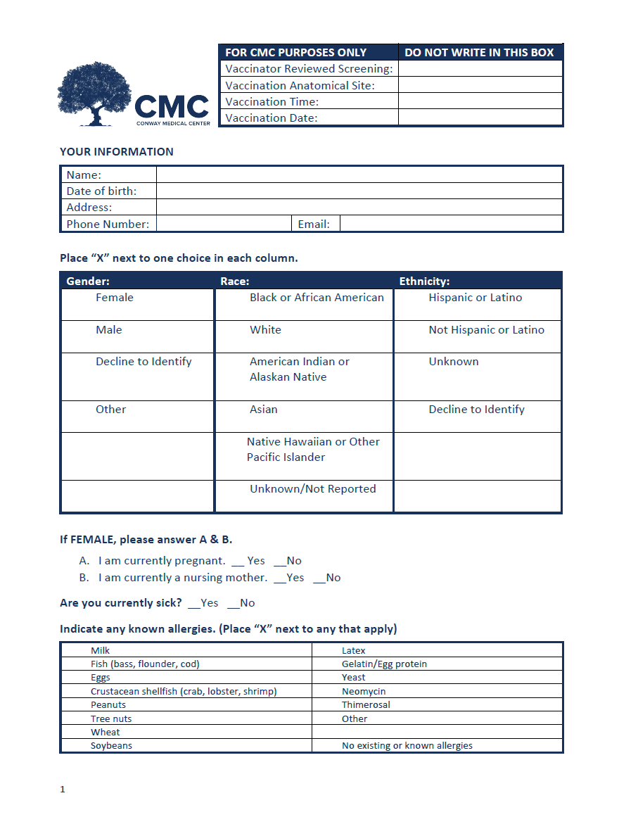 Request a COVID-19 Vaccination · Conway Medical Center